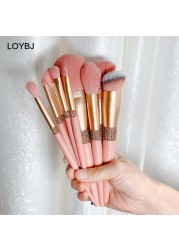 Loebig 10pcs Diamond Makeup Brushes Set Cosmetic Blending Tool Powder Foundation Blush Highlighting Eyeshadow Eyebrow Eyelash Brush