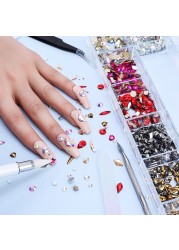 Luxury Box Shiny Diamond Nail Art Rhinestone Crystal Glass Set Decorations Set 1pcs Pick up Pen in Grids Box 21 Shapes of 2500pcs