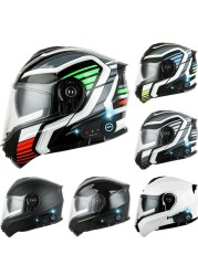 ECE Certified DOT Approved Motorcycle Helmet Bluetooth Flip Up Waterproof Double Anti-scratch Anti-Fog Removable Inner Visors