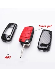 Carbon Fiber Silicon Flip Car Key Cover Case Cover Protector For Audi A1 A3 A4 A6 TT Allroad Q3 Q7 R8 S6 SQ5 RS4 2018 Keychain