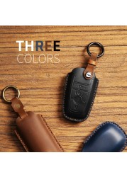 Leather Key Case Cover Fob Keychain Holder For Lincoln Ford Raptor F150 Explorer Everest Ranger Accessories Remote Keyring Bag