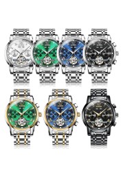 OLEVS Automatic Mechanical Men Watches Stainless Steel Waterproof Date Week Green Fascio Classic Wristwatches Reloj Hombre