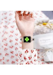 Bling Four Leaf Clover Strap for Apple Watch 7 Band 41mm 40mm 38mm Stainless Steel Bracelet IWatch SE 6 5 4 3 45mm 44mm 42mm