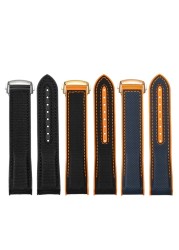 20mm 22mm Black Blue Orange Fabric Nylon Rubber Watch Band For Omega 300 Ocean Watchband Buckle Tools Silicone Strap