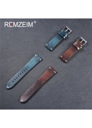 REMZEIM 18mm 20mm 22mm High-end Retro 100% Calfskin Leather Watch Band Watch Strap With Genuine Leather Straps 7 Colors