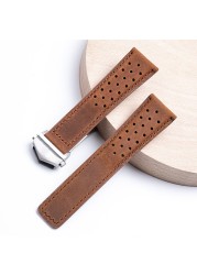 Cowhide Watch Band 22mm 24mm Watchband Fit For Tag Strap Heuer Watchband Genuine Crazy Horse Leather Bracelet Carrera