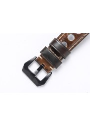 Genuine Leather Watch Strap for Men, Vintage, Brown, 20mm, 22mm, 24mm, 3 Holes, Soft, Breathable