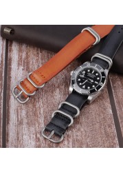 20mm 22mm NATO Genuine Leather Strap Watches High Quality Dark Brown Color Zulu Watch Strap Replacement Watch Accessories