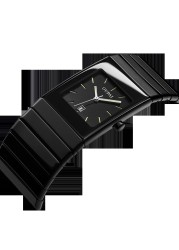 OUPAI Old Fashion Black Ceramic Rectangle Business Watch Men Ultra-thin Classic Ra80030Do Waterproof Anti-scratch Wrist Watch