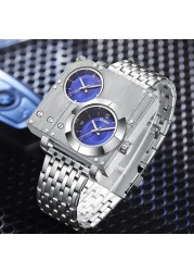 Oulm 5024 Golden Luxury Brand Men Watches Stainless Steel Quartz Watch Two Time Zone Unique Male Clock Relogio Masculino