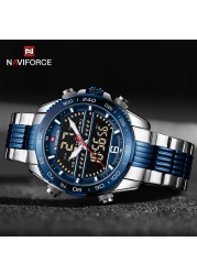 Luxury Brand NAVIFORCE Digital Men Sports Watch Steel Band Waterproof Chronograph Luminous Alarm Clock Quartz Male Wristwatch