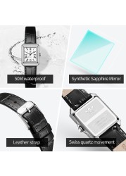 OUPINKE Luxury Brand Quartz Fashion Wrist Watch Casual Square Watch for Women Sapphire Leather Strap Dress Watch Ladies Gifts