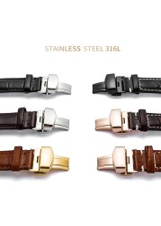 Genuine Leather Watch Band Strap Stainless Steel Butterfly Clasp 14mm 15mm 16mm 17mm 18mm 19mm 20m 21mm 22mm 24mm Watchband Tool