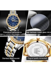 OLEVS Quartz Stainless Steel Strap Men's Wristwatches Waterproof Business Golden Diamond Inlaid Luxury Watch For Men Luminous