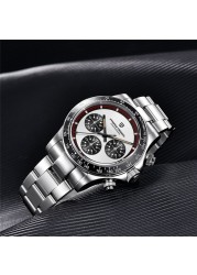 PAGANI new design classic men's quartz watch ceramic bezel stainless steel waterproof clock luxury sapphire glass chronograph