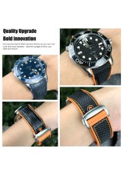 20mm 21mm 22mm Nylon Rubber Leather Watch Band Fit For Omega 300 Planet Ocean 600 Black Canvas Orange Silicone Strap