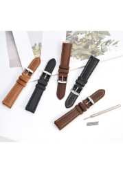 Anbeer 14mm-24mm watch strap, retro genuine leather watchband, vintage replacement bracelet for men women, polished buckle