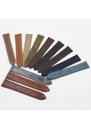 High Quality Retro Watch Strap Band 18mm 20mm 22mm 24mm Leather Watchbands Gray Black Brown Blue For Men Watch Accessories