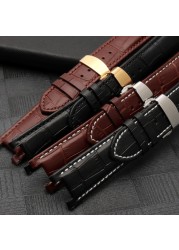 Slub style prong cowhide leather watch strap for GC gu-ess pasha male bracelet 20*11mm 22*13mm prong end watchband butterfly strap