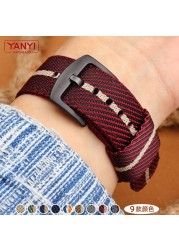 Senior Nylon Watchband 18mm 19mm 20mm 21 22mm 23mm 24mm Dark Blue Watch Strap Quick Release Bar Waterproof Bracelet Wrist Band