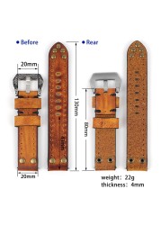 18mm 20mm 22mm 24mm Vintage Genuine Leather Watches Rivet Leather Watch Strap Replacement Carving Watchband Accessories