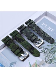 24mm 26mm Camouflage Colorful Silicone Rubber Watch Band Replacement For Panerai Watch Strap Waterproof Watchband Pin Buckle