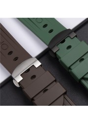 24mm Army Green Brown Silicone Rubber Watchband For Panerai Pam 111 368 389 351 441 Watch Strap Men Metal Clasp Accessories