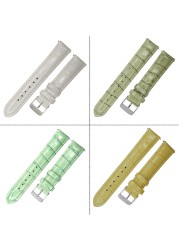 12mm 14mm 16mm 18mm 20mm leather watch band pink olive ivory green watchband genuine leather strap gold stainless steel buckle