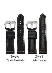 Frosted Cow Leather Italian Watchband for Casio PROTREK Series PRG-600/PRG-650/PRW-6600 Outdoor Sports Bracelet Strap 24mm