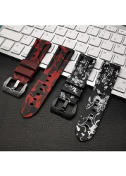 Top quality 22mm 24mm gray green red blue camo silicone rubber watchband for Panerai strap for PAM111/441 watch band