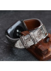 Handmade Himalayan White Crocodile Leather Watchband 44mm 42mm 40mm Suitable for Iwatch Leather Strap Soft