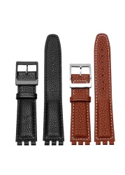 Leather Watch Strap Waterproof For Swatch YIS415/414 YCS YAS YGS 17mm Replacement Cowhide Watch Band Concavo Convex Watch Bracelet