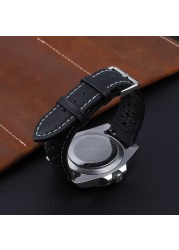 Genuine leather strap for watch band belts 18mm 20mm 22mm 24mm handmade hollow watchband black red white stitching line