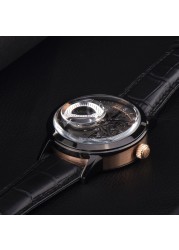 Rectangle Designer Fashion Watches Men Skeleton Black Dial Steel Automatic Watches Genuine Leather Strap VM