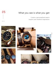 Kunhuang Business Men's Watch Wooden Stopwatch Date Display Chronograph Quartz Wrist Watches relogio masculino