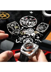 OUPINKE Luxury Watches Men Automatic Mechanical Silicone Sapphire Mirror Tonneau Skeleton Watch Waterproof Top Brand Sport