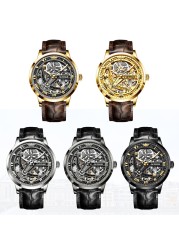 Top Brand OUPINKE Luxury Automatic Mechanical Watch for Men Sapphire Mirror Skeleton Hollow Leather Waterproof Wristwatch Clock