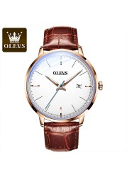 OLEVS 2022 Luxury Fashion Men's Watches Black Automatic Calendar Leather Strap Luminous Hands Waterproof Mechanical Watch Men