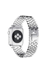 For Apple Watch Band 38mm 40mm 41mm 42mm 44mm 45mm Stainless Steel Fish Scale Pattern Wristwatch Strap for iWatch 7 6 5 4 Band