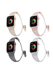 Metal Diamond Bracelet for iWatch Series SE7654 Stainless Steel Band 38mm 40mm 41mm 42mm 44mm 45mm Flower Pattern Women's Strap