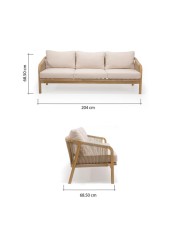 Rimini 3-Seater Acacia Wood Sofa W/Cushions Generic (79.5 x 203 x 68.5 cm