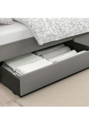 HAUGA Upholstered bed, 2 storage boxes