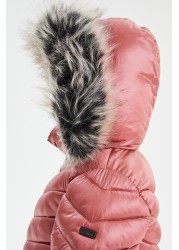 Shower Resistant Faux Fur Trim Long Padded Coat (3-16yrs)