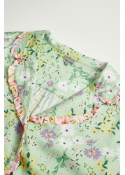 Oliver Bonas Green Field Floral Print Green Shirt And Trousers Pyjama Set