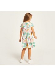 Juniors Printed Round Neck Dress with Short Sleeves - Set of 4