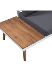 New England 6-Seater Acacia Wood Corner Sofa Set W/Cushions Generic