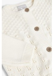 The Little Tailor Cream Knitted Cardigan, Bonnet And Bloomers 3 Piece Baby Set