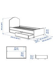 HAUGA سرير بتنجيد، صندوقي تخزين
